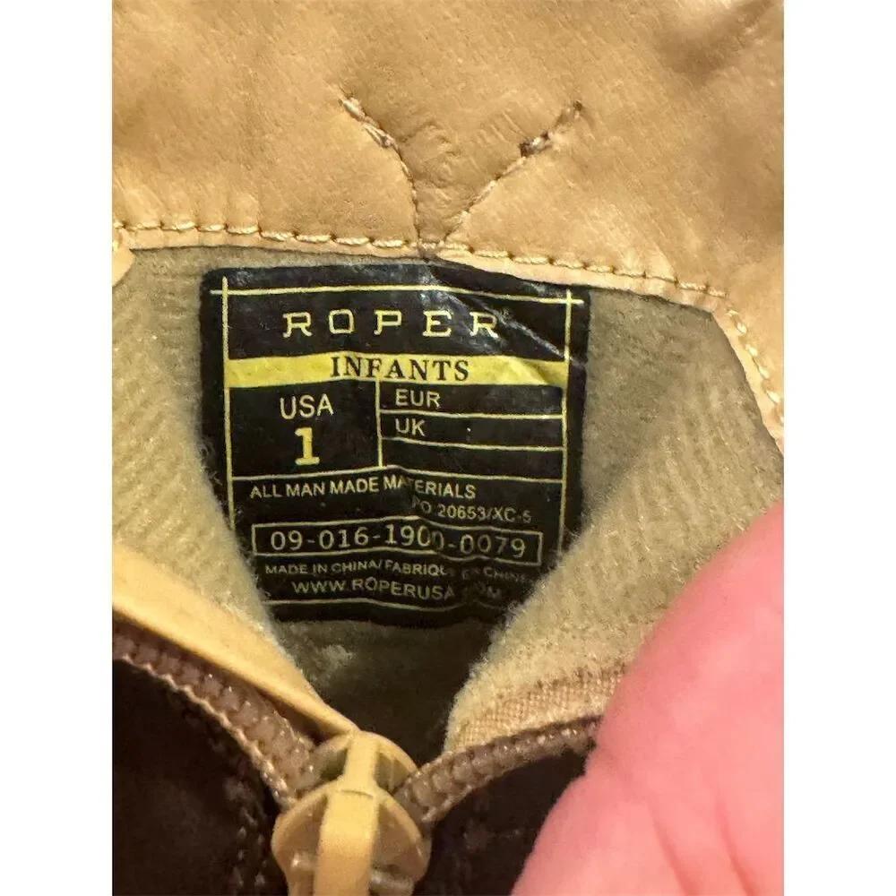 Roper Infant Boys Western Boots‎ Brown Size 1 Ankle Zip Casual